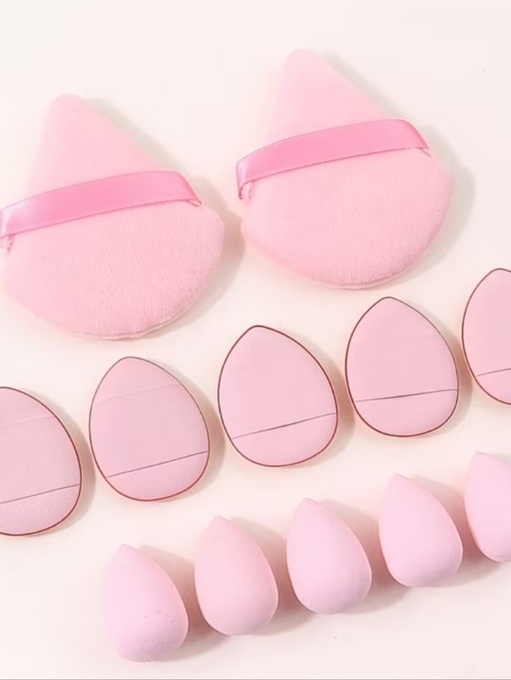 12 Pink Makeup Sponge and Puff Set - Women Accessories